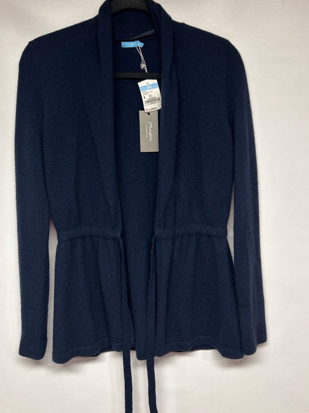 J. McLaughlin Cashmere Navy Open-Front Tie-Waist Cardigan